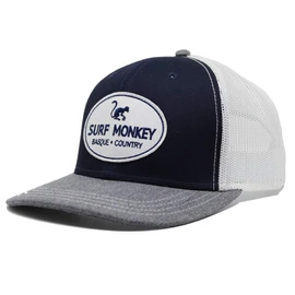 Surf Monkey Trucker Hat Heather Curved Visor Adjustable Snapback Cap Embroidered Patch for Men and Women, navy
