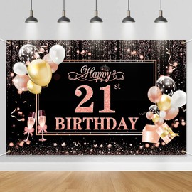 Qpout Happy 21st Birthday Banner, Extra Large 21st Birthday Backdrop, Legal Adult 21st Birthday Backdrop Banner for Girls/Her, 21st Birthday Party Decorations Supplies,70.8 x 45.2 in