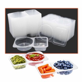 Wuyituart 25 Sets Double Compartment Snack Containers with Lids Small Snack Pack Condiment Container