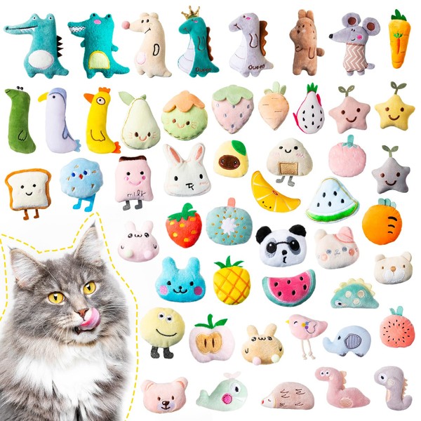 Jadive 50 Pcs Catnip Toys for Indoor Cat Plush Cats