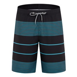 BOJIN Mens Swim Trunks Quick Dry Swim Shorts Mesh Lining Bathing Suits Swimwear Beach Shorts BS289 Black&Green Stripe 4XL
