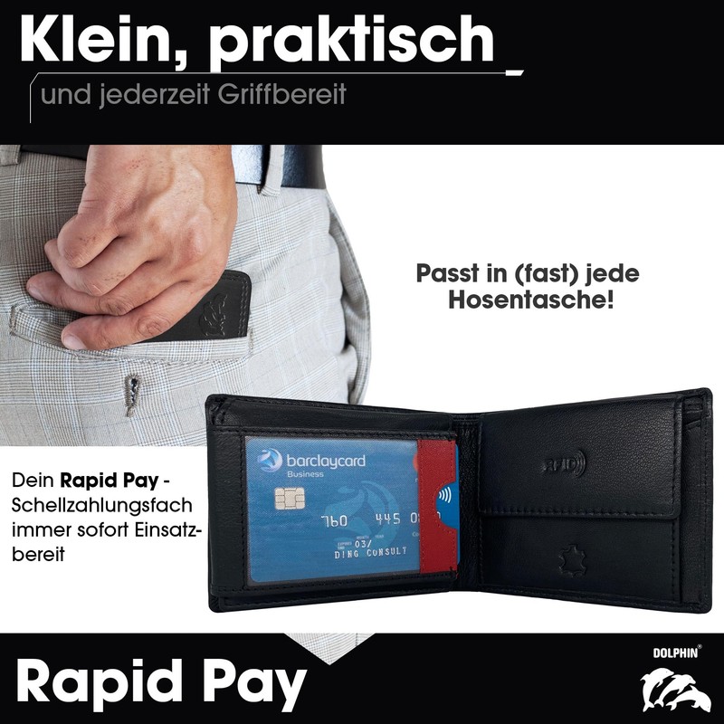 Dolphin® Men's Leather Wallet "Rapid Pay" - Wallet with Contactless