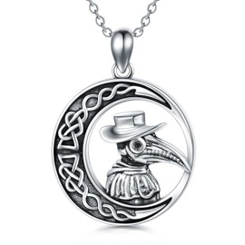 SIMONLY Memento Mori Necklace for Men 925 Sterling Silver Plague Doctor Pendant Necklace Gothic Skull Pendant Amulet Protection Jewelry, Sterling Silver, No Gemstone