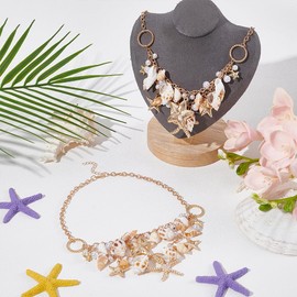UNICRAFTALE 2Pcs Shell Starfish Necklace Choker Summer Beach Shell Conch Statement Chunky Necklace Pendants Imitation Pearl Bib Necklaces Jewelry Mermaid Costume Jewelry for Women Gitt