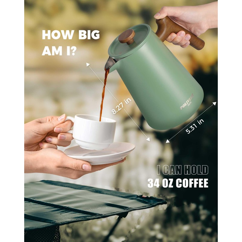 POLIVIAR French Press Coffee Maker, 34 oz Coffee Press with