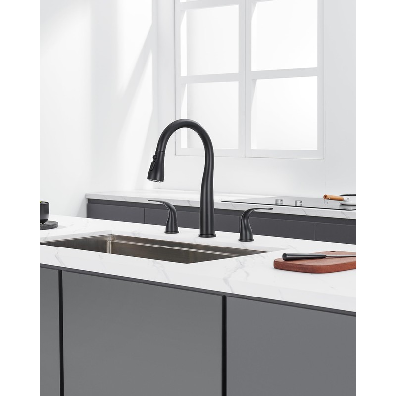 TIORIY Black Kitchen Faucet 3 Hole with Pull Down Sprayer,