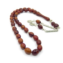 Perlin Prayer Beads Tesbih Tasbih Tespih Misbaha Subha 33, Brown Red Oval Shape Muslim Islamic 10 mm Beads Rosary Prayer Beads Worship Accessories