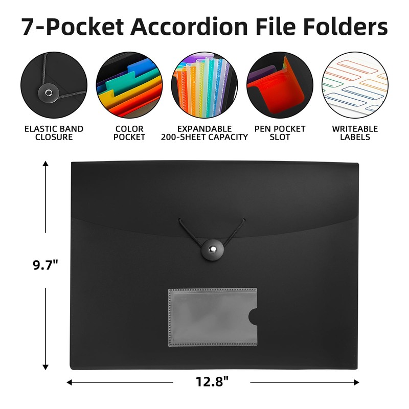 Accordian File Organizer 7 Pocket Expanding File Folder with Labels,