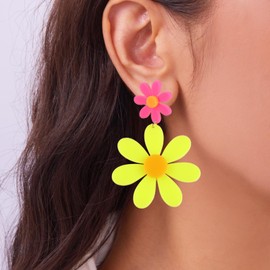 Neon Earrings Neon Clothes Women 80s 90s Outfits Women 80s Accessories Colorful Sunflower Dangle Earrings Retro Vintage Party Accessories Costume for Womens Dress
