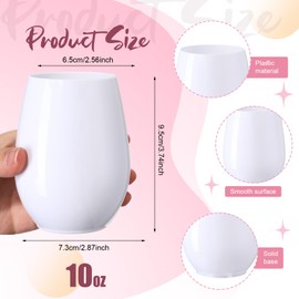 Layhit 32 Pcs Pink Plastic Wine Glasses Stemless Reusable Wine Glasses Unbreakable Plastic Cups for Wedding Birthday Valentine‘s Day Champagne Party (White,10 oz)