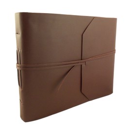 Large Genuine Leather Photo Album with Gift Box - Scrapbook Style Pages - Holds 400 4x6" or 200 5x7" Photos - Dark Brown