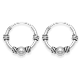 Heather Needham Sterling Silver Bali Hoop earrings, Ball & 4 wires - SMALL - Size: 13mm diameter. Gift Boxed 6203