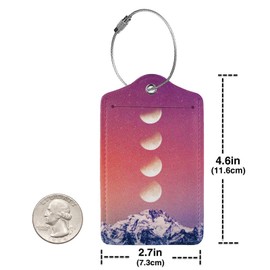 Set of 2 Luggage Tag with Full Back Privacy Name ID Card Stainless Steel Loop Suitcase Labels Identifiers PU Leather Baggage Tags Luggage for Women Men Travel (Eclipse)