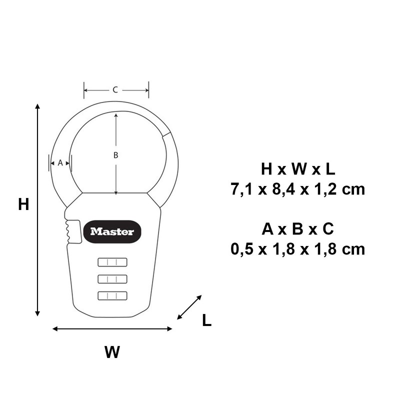 Master Lock 1550EURDCOL Zahlenschloss mit Karabinerhaken, Zufällige Farbe, 7,1 x