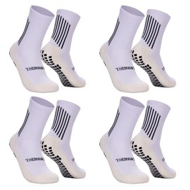 The Grip Sock, Anti Slip Soccer, Trampoline, Non Slip Football Grip, Adults Socks 4 pk (White)