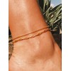 14K Gold Layered Anklet Set 2Pcs, Paperclip Link Chain Bracelets,