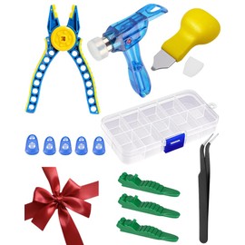 15PCS Remover Building Blocks Tool Kit - 3 PCS Brick Separator, Blocks Tool Suit, Multi-Functional Hammer, Red Gift Ribbon, Pliers, Tweezers, Finger Protectors with Iron-Box (Blue)
