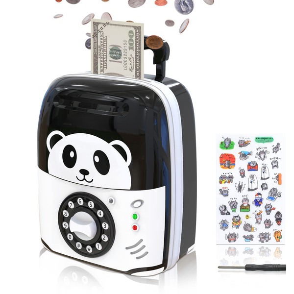 MOMMED Money Box for kids, Money Safe supporting Coins and Bills, Panda ATM Savings Bank with Password, Piggy Bank as gifts for Birthday, Christmas, New year