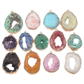5Pcs Natural Druzy Agate Necklace Pendants Gemstone Charm Pendants Golden Plated for Necklace Bracelet Jewelry Making