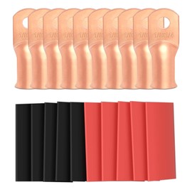 10pcs 1/0 Awg - 1/4" (M6) Sanuke Wire Lugs Ring Terminal Connectors Ends Heavy Duty for Battery Cable Lug Wire Electrical Eyelets with 3:1 Dual Wall Adhesive Heat Shrink