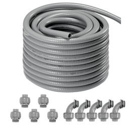 VEVOR 1/2-Inch (100FT) Flexible Electrical Conduit, PVC Liquid-Tight Conduit Non-Metallic with 5 Straight and 5 90-Degree Fittings, for Air Conditioning Motor Controller Pump, UL Certification, IP65