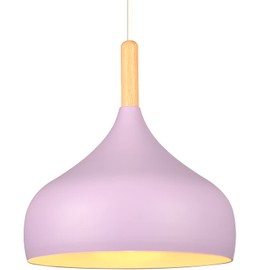 iDEGU Retro Pendant Ceiling Lights 24CM Modern Scandinavian Style Pendant Lampshade E27 Ceiling Light Fixture in Metal Wood Pendant Lamp for Bedroom, Dining Room, Kitchen, Living Room (Purple)