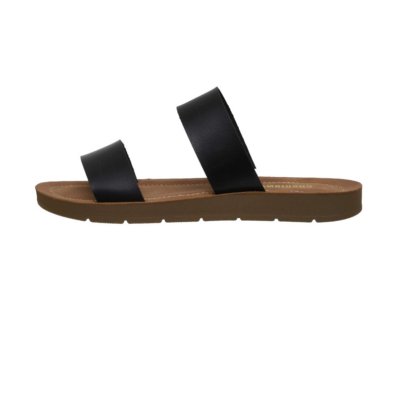 CUSHIONAIRE Women's Imelda 2 band slide sandal +Memory Foam, BLACK