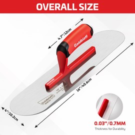 Goldblatt RED Stainless Steel Pool Trowel, 16"x 4" Professional Drywall Masonry Trowel with Soft Grip Handle, Lightweight Magnesium Shank, Round End, Plastering Trowel for Sheetrock Wallboard