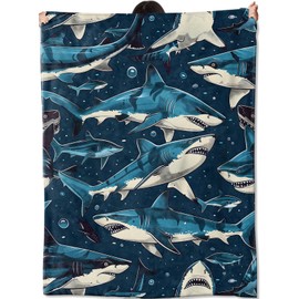 amepay Bold Shark Blanket Gifts for Kids Women Adult Girls,Underwater Ocean Art Deep Blue Throw Blankets,Soft Comfy Lightweight for Home Couch Bed Sofa Farm Cool Decor 50x60in