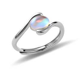 Sterling Silver Adjustable Moonstone Rings for Women - Hypoallergenic Opal Mood Ring Jewellery, Anxiety Relief Romantic Gift for Her