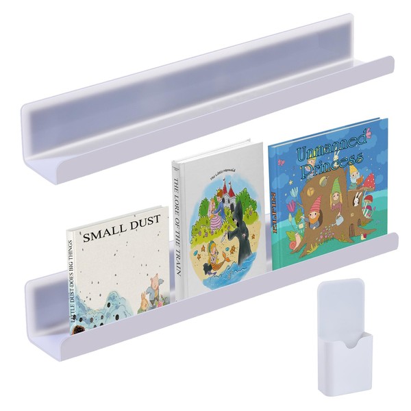 APIPI 2 Pcs Magnetic Book Shelf for Whiteboard, Reusable Acrylic Magnetic Book Holder with a Pen Container, Book Display Shelf for Teacher Kids Classroom Office, White