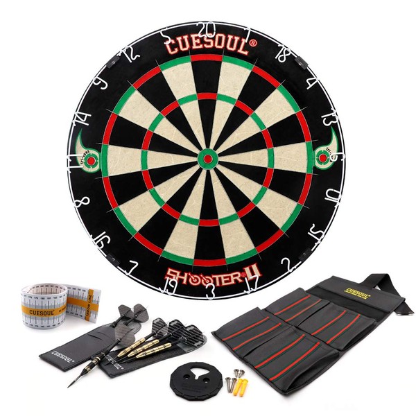 CUESOUL Shooter-II TRI-Eyes Official Size Sisal Bristle Dartboard Set with