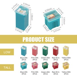 30 PCS Fuse Kit, 20-60A Long/Short Box Color Coded Flame Retardant Plastic Case Copper Alloy Insert Connecting Fuse, Portable Parts for Most Cars, Trucks, SUVs, RVs, ATVs, UTVs (Multicolored)