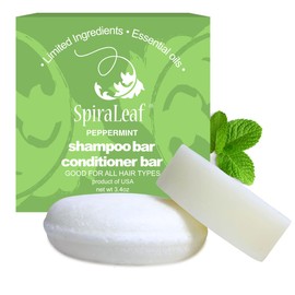 SPIRALEAF Solid Shampoo Bar & Conditioner Bar Set, PEPPERMINT Essential Oil, Limited Ingredients, Concentrated Formula, Fragrance-Free, Dye-Free, Premium Hair Care and Shave Bars
