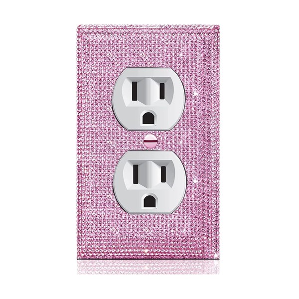 Shiny Silver Pink Bling Outlet Covers Wall Plate Duplex Electrical