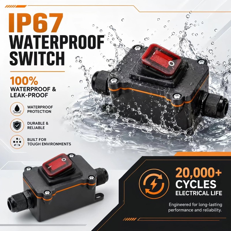 2-Pack Waterproof Inline Cord Switch DPST 30A 125V-250V Rocker