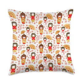 Creativemotions Japanese Dolls-Kokeshi Pattern Throw Pillow, 18x18, Multicolor