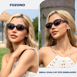 Fozono Retro Narrow Oval Sunglasses for Women Cat Eye 90s Sunnies Small Chic Shade Trendy UV Protection Sun Glasses FZN816(Tortoise/Brown)