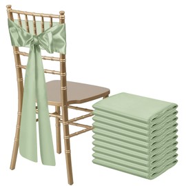 Bouiexye 10 PCS Sage Green Satin Chair Sashes Bows Universal Chair Ribbon Ties Back Sash for Wedding Party Reception Events Banquets Hotel Event Chair Cover Decoration (7x108 inch)