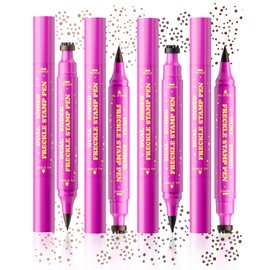 Berinist 4 Color Faux Freckle Stamp Pen Kit, Upgrade Dual Ended 2-in-1 Waterproof Fake Freckle Pen with Multi-Prong Freckles Stamp Head for Women to Easily Create Natural Long-Lasting Sunkissed Makeup