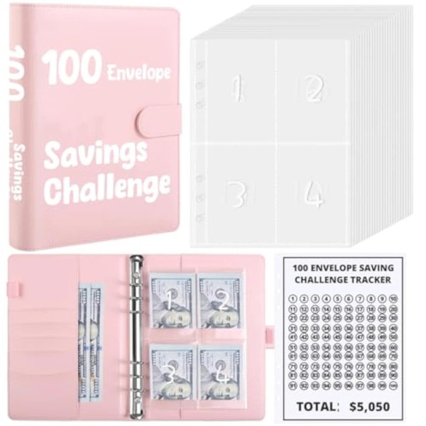 Skydue 100 Envelopes Money Savin Challenge Binder, A5 Money Saving
