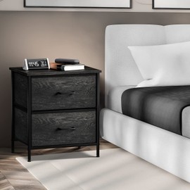 Sorbus Nightstand Dresser with 2 Faux Wood Drawers - Bedside Table Chest with Storage Bedroom, Living Room, Closet & Dorm Furniture Lamp Stand - Steel Frame, Wood Top, Easy Pull Fabric Bins