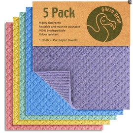 Swedish Dishcloth 5 Pack - Eco-Friendly, Biodegradable & Sustainable Kitchen Sponge Alternative - Absorbent, Odor-Free & Reusable Bamboo Waffle Weave Dish Cloths - Multicolor