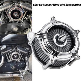 Unbranded Turbine Chrome Air Cleaner Grey​ Intake Filter System For Harley 1993-15 Softail