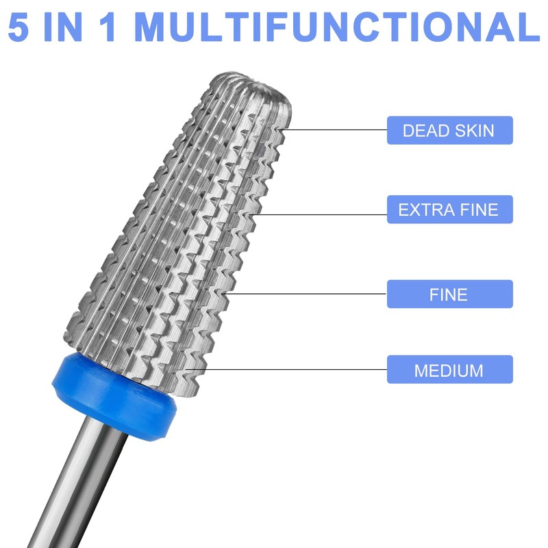 Vnjaoi 5-in-1 Nail Drill Bits 3/32 Inch Nail Cutter Attachments