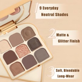 9 Colors Brown Nude Eyeshadow Palette Toast Design — Matte, Shimmer And Glitter Coffee Neutral Eye Shadow With Brush, Long-Lasting Pigmented Makeup Palette For Women, Daily Wear And Travel Gift Set