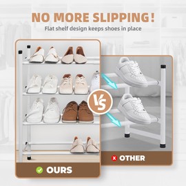 STORAGE MANIAC Expandable Shoe Rack, Stackable Shoe Rack for Closet, Small Shoe Rack Organizer for Entryway, Adjustable Shoe Rack for Garage, Shoe Rack for Front Door, Metal Shoe Rack, White 4 Tier