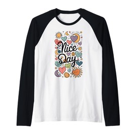 Nice Day Nice Day Colorful Hearts Suns Moons Design Raglan Baseball Tee
