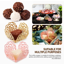 SEWACC 100pcs Truffle Wrappers Liners Mini Cupcake Liners, Paper Chocolate Candy Cups, Small Baking Cups Chocolate Packing Paper for Wedding Party Dessert Table Decoration