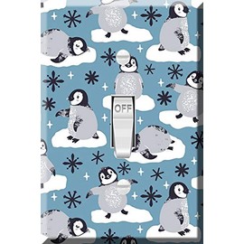 Toggle Wallplate, Single Light Switch Cover Plate - Penguin and Snowflake Pattern